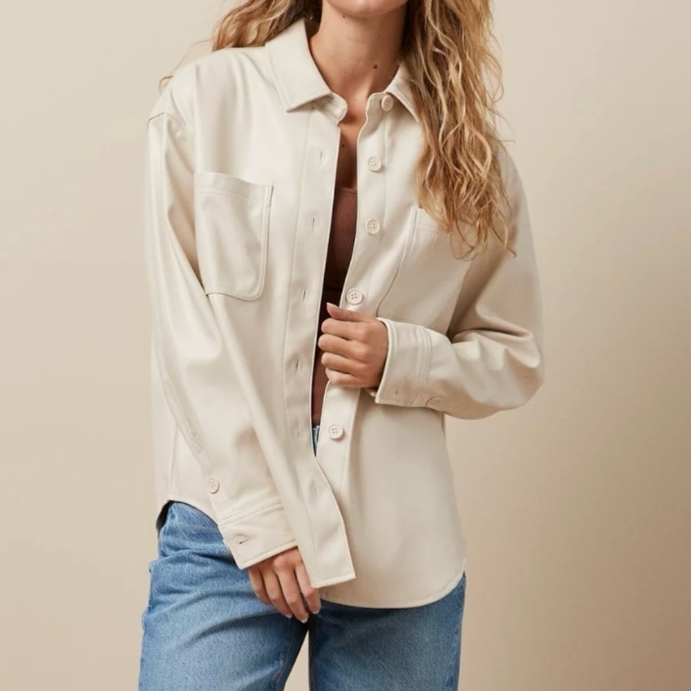American Eagle Oversized Vegan Leather Shacket Cream Womens Size XXL NWOT